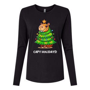 Capybara Christmas Tree Capy Holidays For Capybaras Lover Womens Cotton Relaxed Long Sleeve T-Shirt