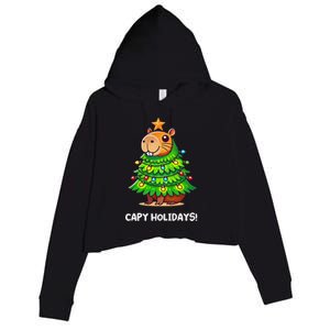 Capybara Christmas Tree Capy Holidays For Capybaras Lover Crop Fleece Hoodie