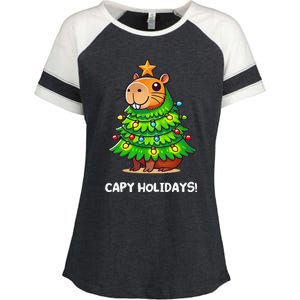 Capybara Christmas Tree Capy Holidays For Capybaras Lover Enza Ladies Jersey Colorblock Tee