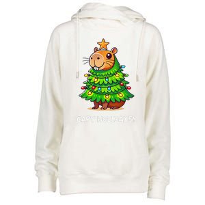 Capybara Christmas Tree Capy Holidays For Capybaras Lover Womens Funnel Neck Pullover Hood