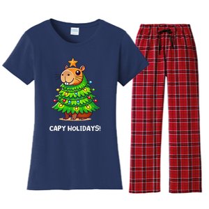 Capybara Christmas Tree Capy Holidays For Capybaras Lover Women's Flannel Pajama Set