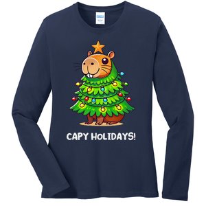 Capybara Christmas Tree Capy Holidays For Capybaras Lover Ladies Long Sleeve Shirt