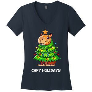 Capybara Christmas Tree Capy Holidays For Capybaras Lover Women's V-Neck T-Shirt