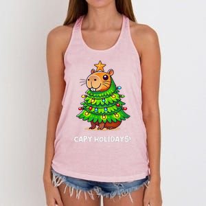 Capybara Christmas Tree Capy Holidays For Capybaras Lover Women's Knotted Racerback Tank