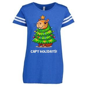 Capybara Christmas Tree Capy Holidays For Capybaras Lover Enza Ladies Jersey Football T-Shirt