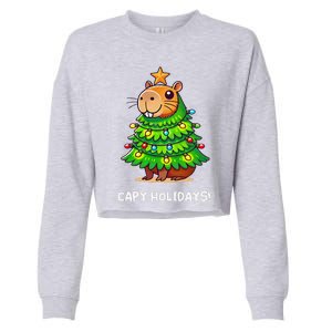 Capybara Christmas Tree Capy Holidays For Capybaras Lover Cropped Pullover Crew