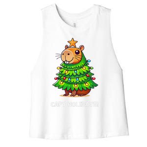 Capybara Christmas Tree Capy Holidays For Capybaras Lover Women's Racerback Cropped Tank