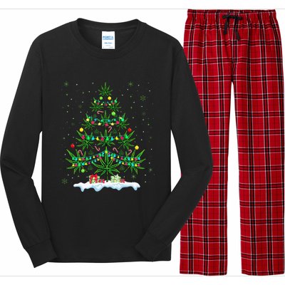 Cannabis Christmas Tree Xmas Funny Smoking Weed Marijuana Long Sleeve Pajama Set