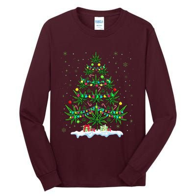 Cannabis Christmas Tree Xmas Funny Smoking Weed Marijuana Tall Long Sleeve T-Shirt