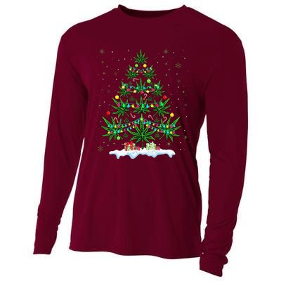 Cannabis Christmas Tree Xmas Funny Smoking Weed Marijuana Cooling Performance Long Sleeve Crew