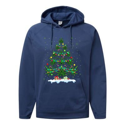 Cannabis Christmas Tree Xmas Funny Smoking Weed Marijuana Performance Fleece Hoodie