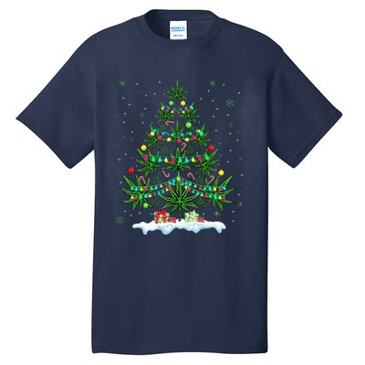 Cannabis Christmas Tree Xmas Funny Smoking Weed Marijuana Tall T-Shirt