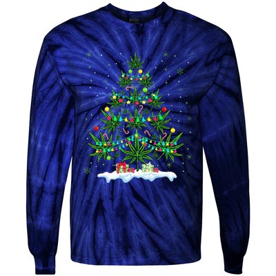 Cannabis Christmas Tree Xmas Funny Smoking Weed Marijuana Tie-Dye Long Sleeve Shirt