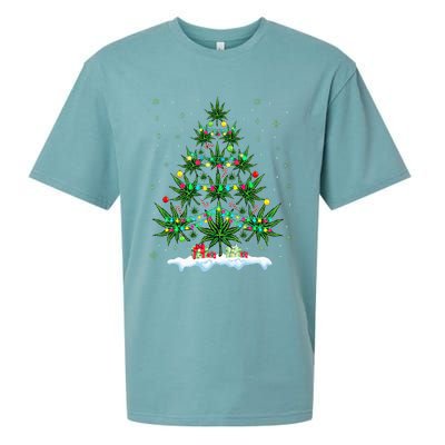 Cannabis Christmas Tree Xmas Funny Smoking Weed Marijuana Sueded Cloud Jersey T-Shirt