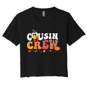 Cousin Crew Thanksgiving Family Matching Turkey Day Fall Women's Crop Top Tee