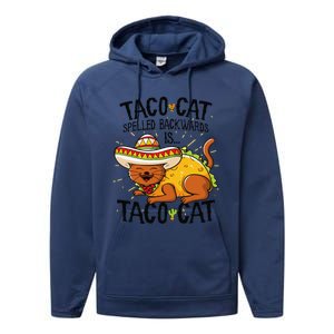 Cute Cat , Tacocat Spelled Backwards Is Taco Cat Performance Fleece Hoodie