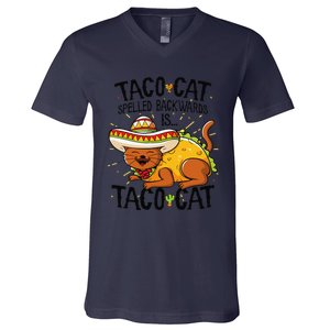 Cute Cat , Tacocat Spelled Backwards Is Taco Cat V-Neck T-Shirt