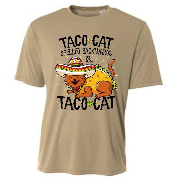 Cute Cat , Tacocat Spelled Backwards Is Taco Cat Cooling Performance Crew T-Shirt