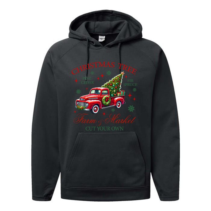 Coquette Christmas Tree Red Truck Farm & Market Xmas Pajamas Performance Fleece Hoodie