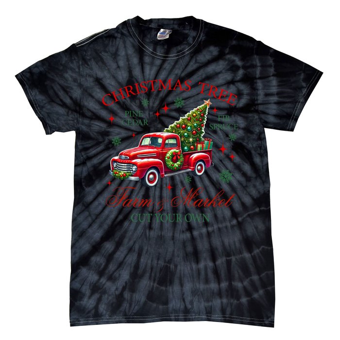 Coquette Christmas Tree Red Truck Farm & Market Xmas Pajamas Tie-Dye T-Shirt