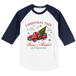 Coquette Christmas Tree Red Truck Farm & Market Xmas Pajamas Baseball Sleeve Shirt