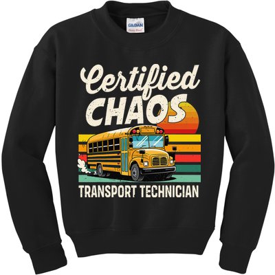 Certified Chaos Transport Technician School Bus Driver Kids Sweatshirt