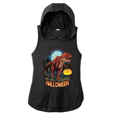 Cool Creepy Trex Dinosaur Halloween Ladies PosiCharge Tri-Blend Wicking Draft Hoodie Tank