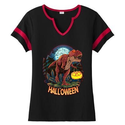 Cool Creepy Trex Dinosaur Halloween Ladies Halftime Notch Neck Tee