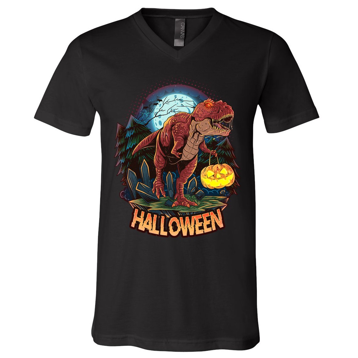 Cool Creepy Trex Dinosaur Halloween V-Neck T-Shirt