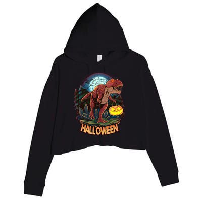 Cool Creepy Trex Dinosaur Halloween Crop Fleece Hoodie