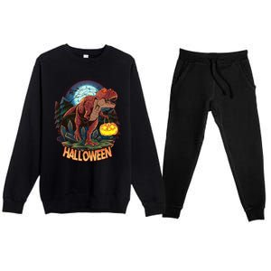 Cool Creepy Trex Dinosaur Halloween Premium Crewneck Sweatsuit Set