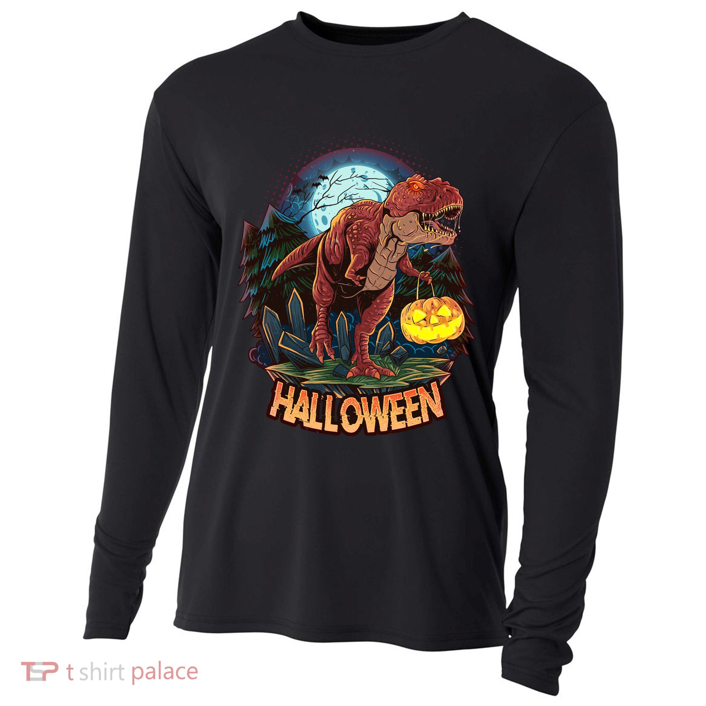 Cool Creepy Trex Dinosaur Halloween Cooling Performance Long Sleeve Crew
