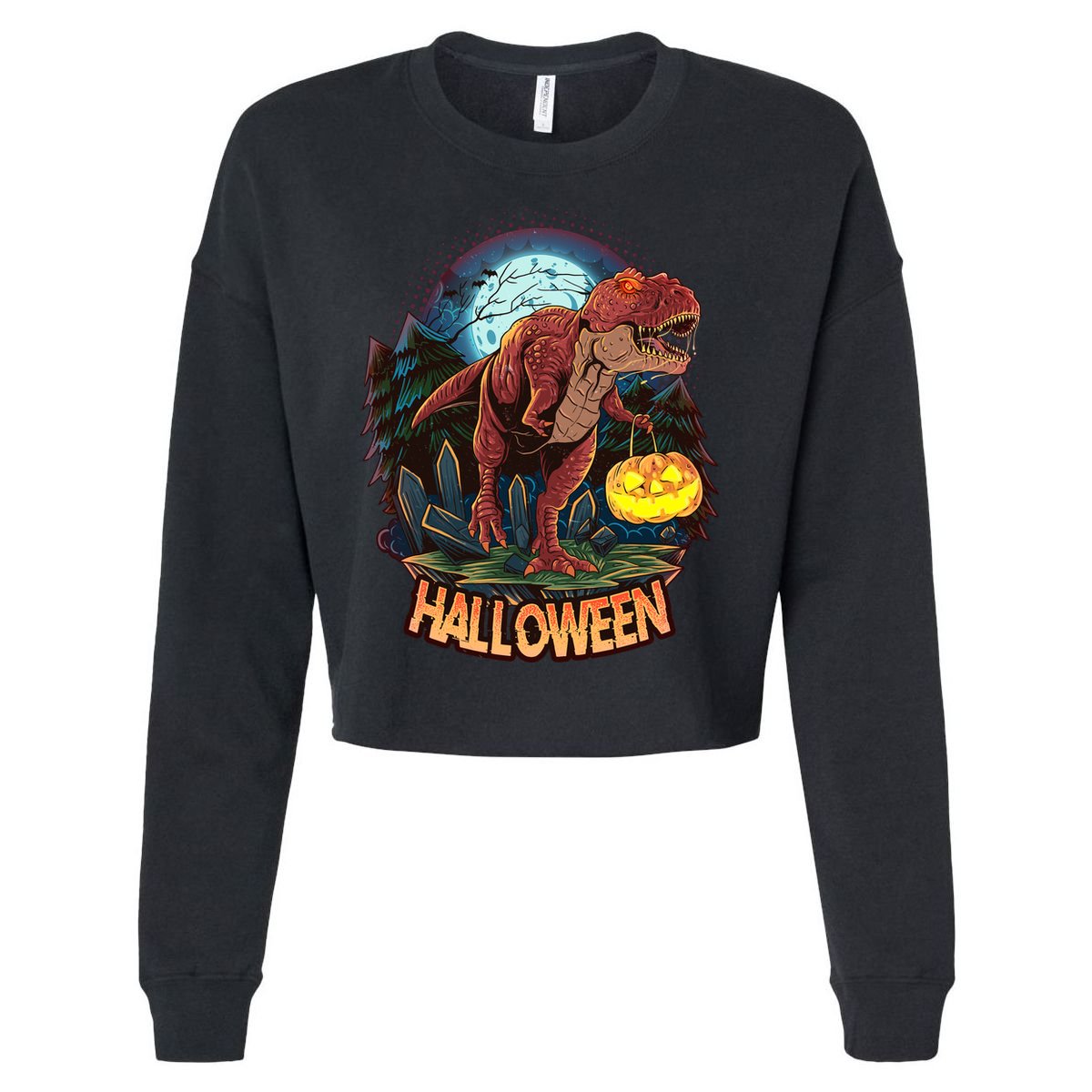 Cool Creepy Trex Dinosaur Halloween Cropped Pullover Crew