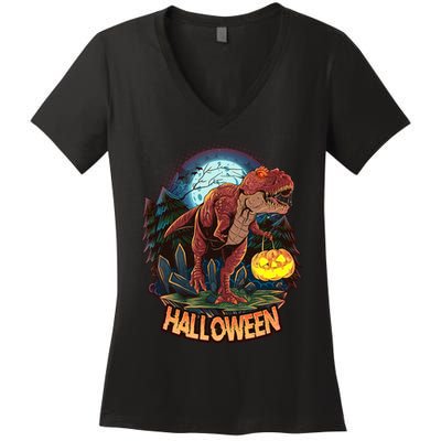 Cool Creepy Trex Dinosaur Halloween Women's V-Neck T-Shirt
