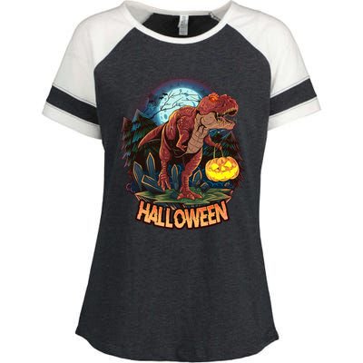 Cool Creepy Trex Dinosaur Halloween Enza Ladies Jersey Colorblock Tee