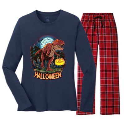 Cool Creepy Trex Dinosaur Halloween Women's Long Sleeve Flannel Pajama Set 