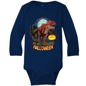 Cool Creepy Trex Dinosaur Halloween Baby Long Sleeve Bodysuit