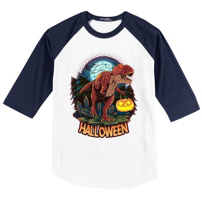 Cool Creepy Trex Dinosaur Halloween Baseball Sleeve Shirt