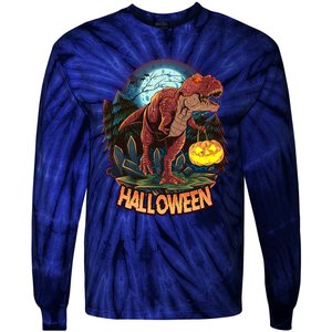 Cool Creepy Trex Dinosaur Halloween Tie-Dye Long Sleeve Shirt