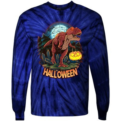 Cool Creepy Trex Dinosaur Halloween Tie-Dye Long Sleeve Shirt