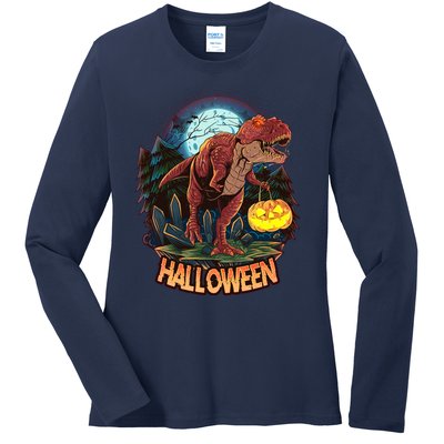 Cool Creepy Trex Dinosaur Halloween Ladies Long Sleeve Shirt