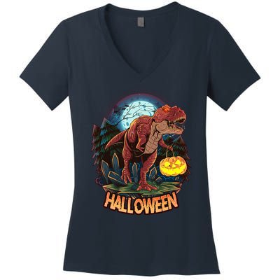 Cool Creepy Trex Dinosaur Halloween Women's V-Neck T-Shirt