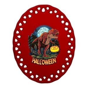 Cool Creepy Trex Dinosaur Halloween Ceramic Oval Ornament