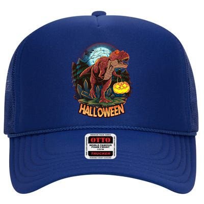 Cool Creepy Trex Dinosaur Halloween High Crown Mesh Back Trucker Hat