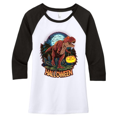 Cool Creepy Trex Dinosaur Halloween Women's Tri-Blend 3/4-Sleeve Raglan Shirt