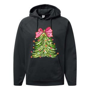 Coquette Christmas Tree Cute Happy Holidays Trendy Performance Fleece Hoodie