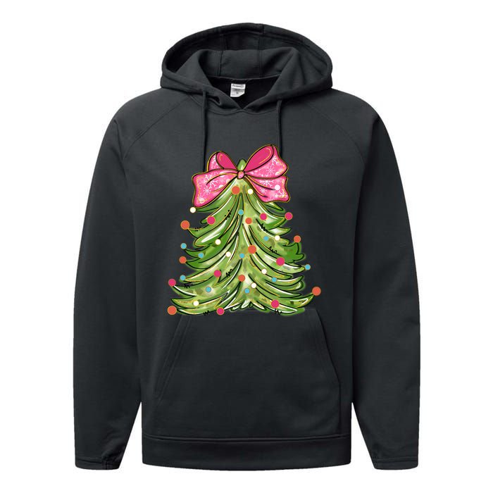 Coquette Christmas Tree Cute Happy Holidays Trendy Performance Fleece Hoodie