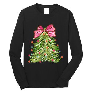 Coquette Christmas Tree Cute Happy Holidays Trendy Long Sleeve Shirt