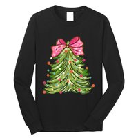 Coquette Christmas Tree Cute Happy Holidays Trendy Long Sleeve Shirt