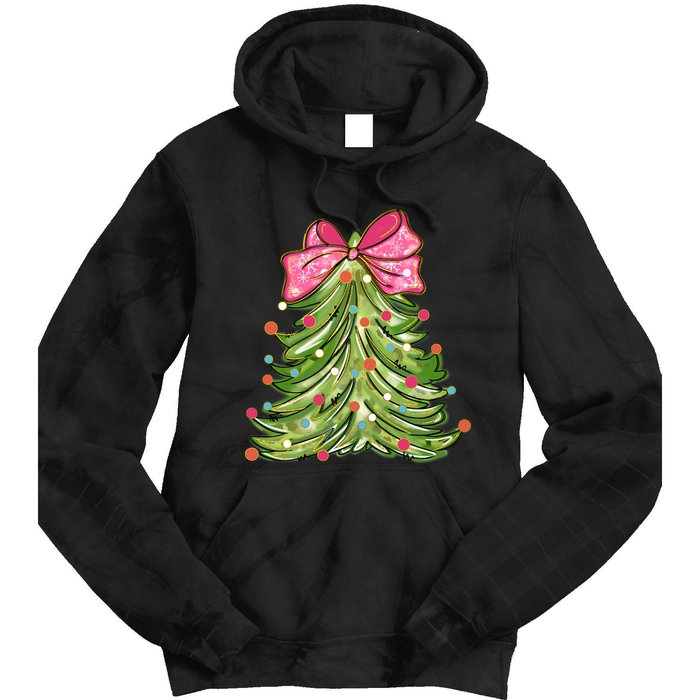 Coquette Christmas Tree Cute Happy Holidays Trendy Tie Dye Hoodie